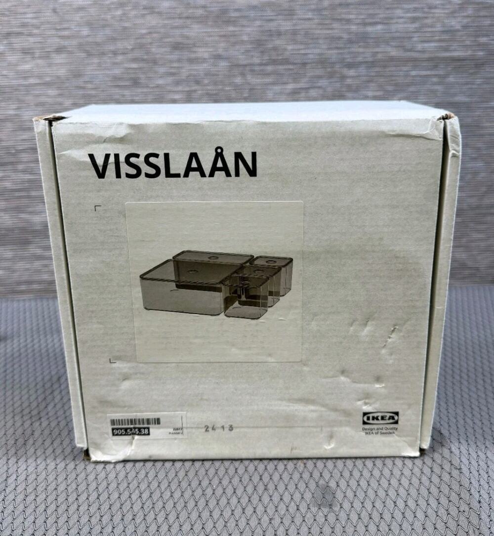 IKEA VISSLAAN VISSLAÅN Box With Lid Set Of 5 Gray 905.545.38 NEW